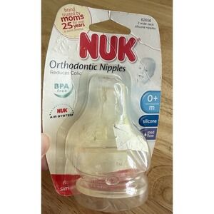 NUK 2pk Orthodontic Wide-Neck Silicone Nipples Sz.1 0m+ Medium Flow 62656 (2010)